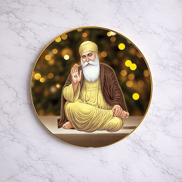 Guru Nanak Ji crystal clear resin coated with stone work round photo frame