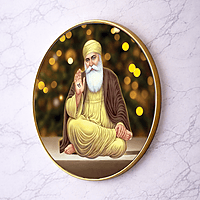 Guru Nanak Ji crystal clear resin coated with stone work round photo frame