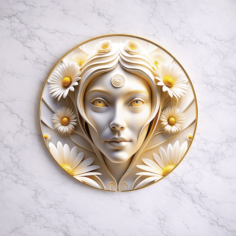 Unique Abstract Art crystal clear resin coated with stone work round photo frame