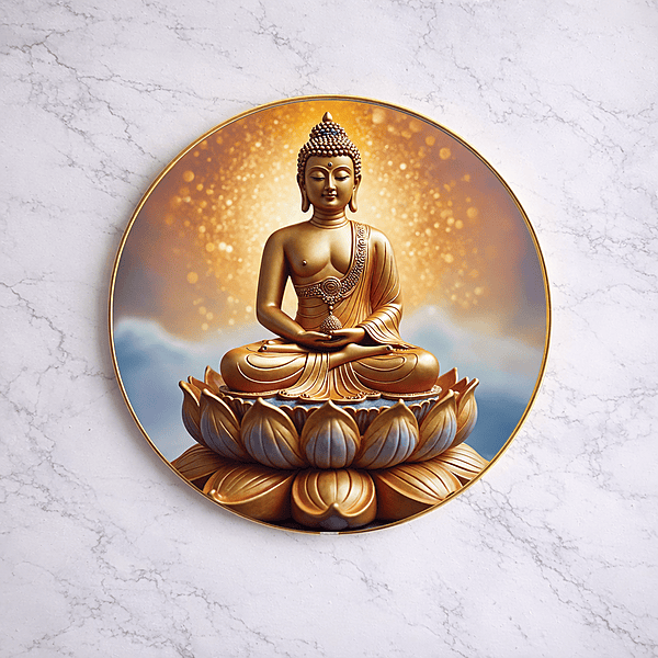 Lord Buddha crystal clear resin coated with stone work round photo frame