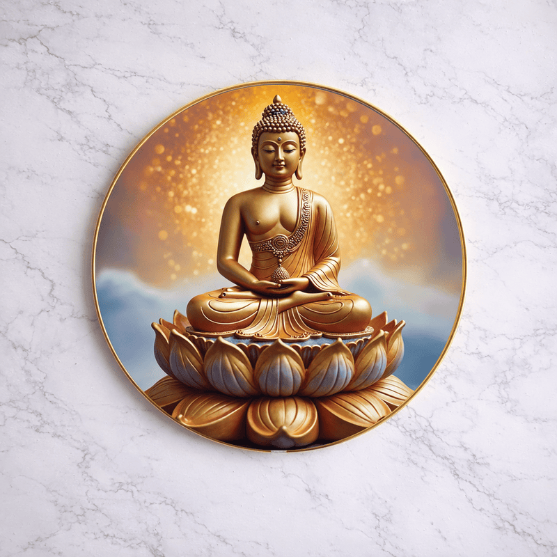 Lord Buddha crystal clear resin coated with stone work round photo frame