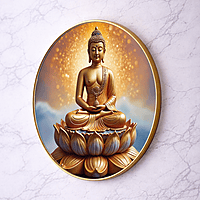 Lord Buddha crystal clear resin coated with stone work round photo frame