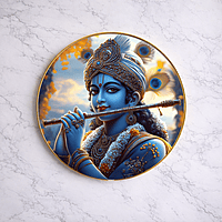 Krishna crystal clear resin coated with stone work round photo frame