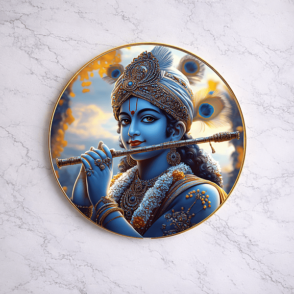 Krishna crystal clear resin coated with stone work round photo frame