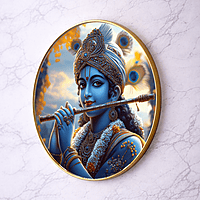 Krishna crystal clear resin coated with stone work round photo frame