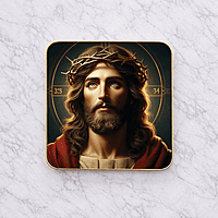 Jesus crystal clear resin coated with stone work photo frame