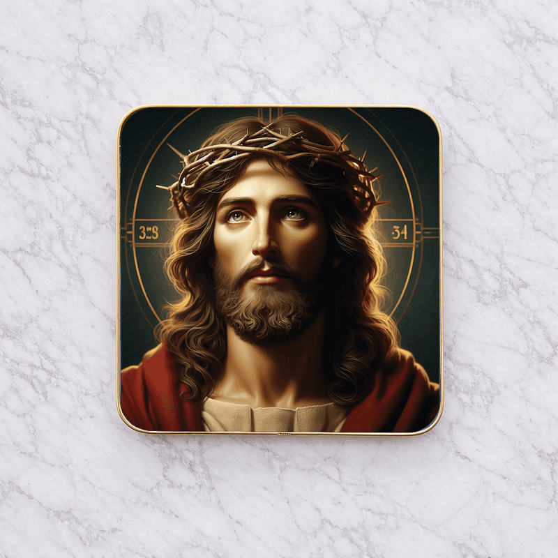 Jesus crystal clear resin coated with stone work photo frame