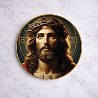 Jesus crystal clear resin coated with stone work round photo frame