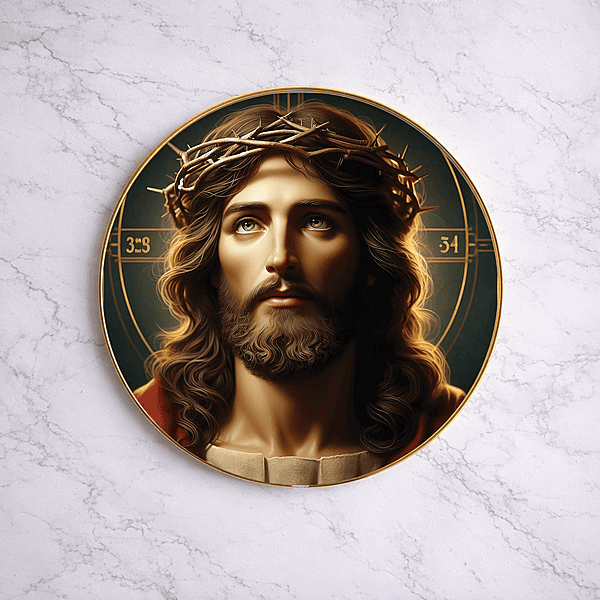 Jesus crystal clear resin coated with stone work round photo frame