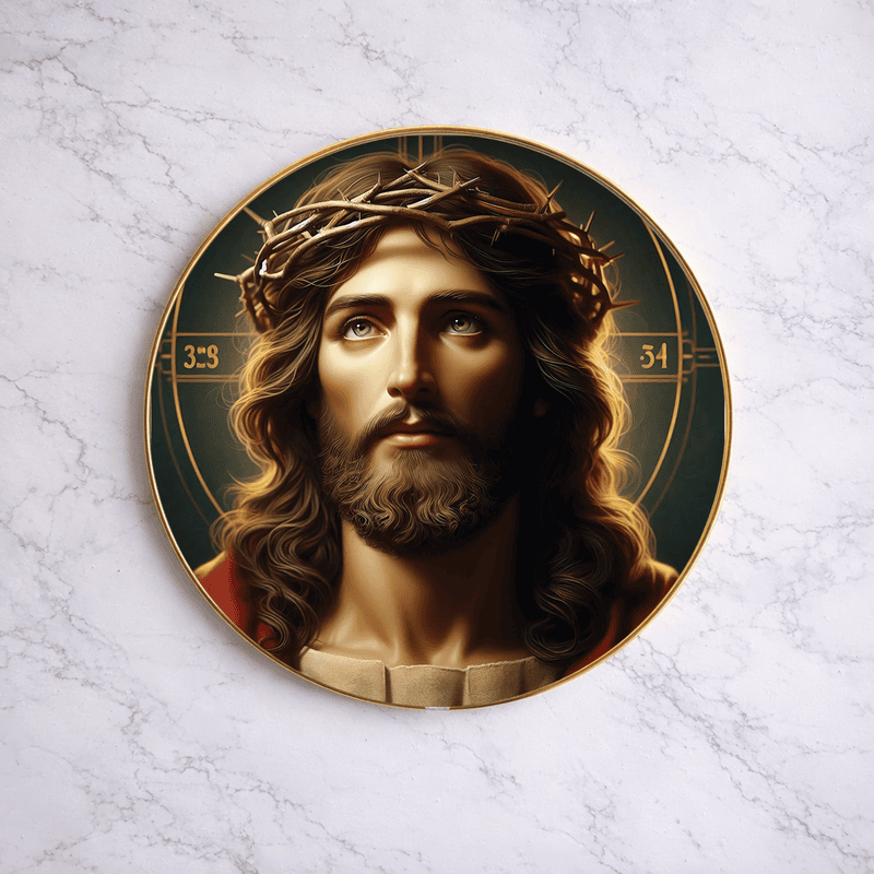 Jesus crystal clear resin coated with stone work round photo frame