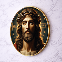 Jesus crystal clear resin coated with stone work round photo frame