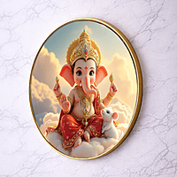 Baby Ganesh crystal clear resin coated with stone work round photo frame