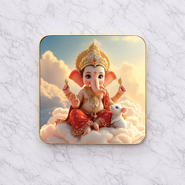 Baby Ganesh crystal clear resin coated with stone work photo frame