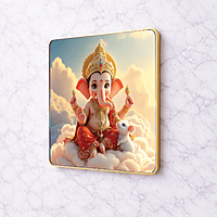 Baby Ganesh crystal clear resin coated with stone work photo frame