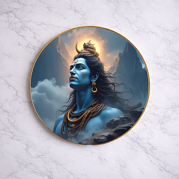 Shiva crystal clear resin coated with stone work round photo frame
