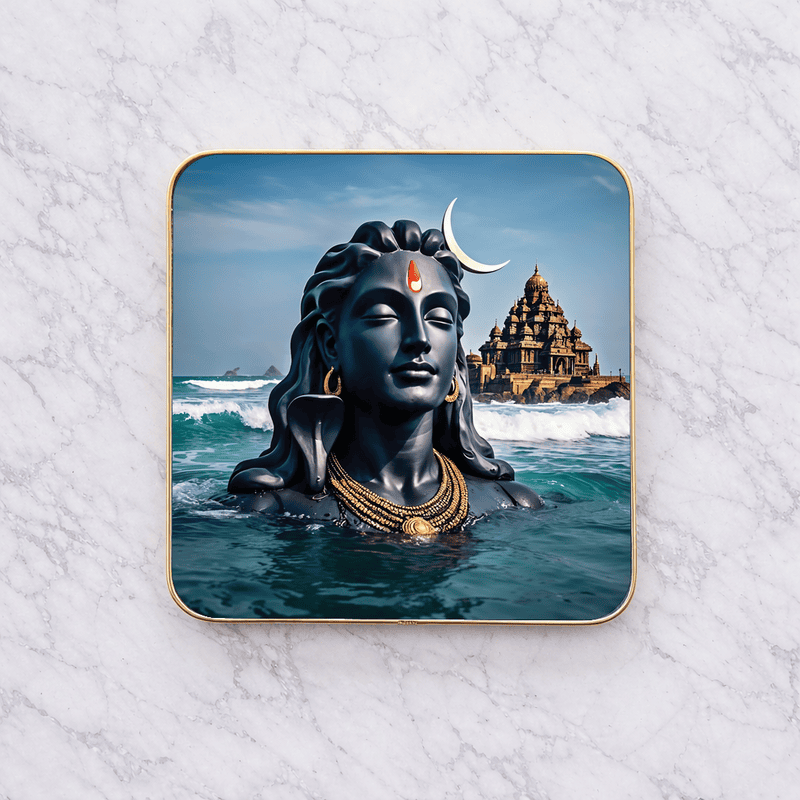 Lord Shiva crystal clear resin coated with stone work photo frame