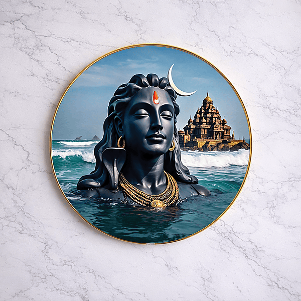 Lord Shiva crystal clear resin coated with stone work round photo frame