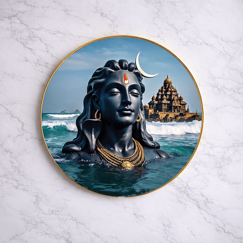 Lord Shiva crystal clear resin coated with stone work round photo frame