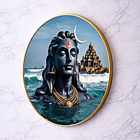 Lord Shiva crystal clear resin coated with stone work round photo frame