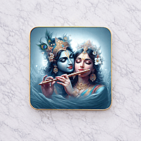 Radha Krishna crystal clear resin coated with stone work square photo frame