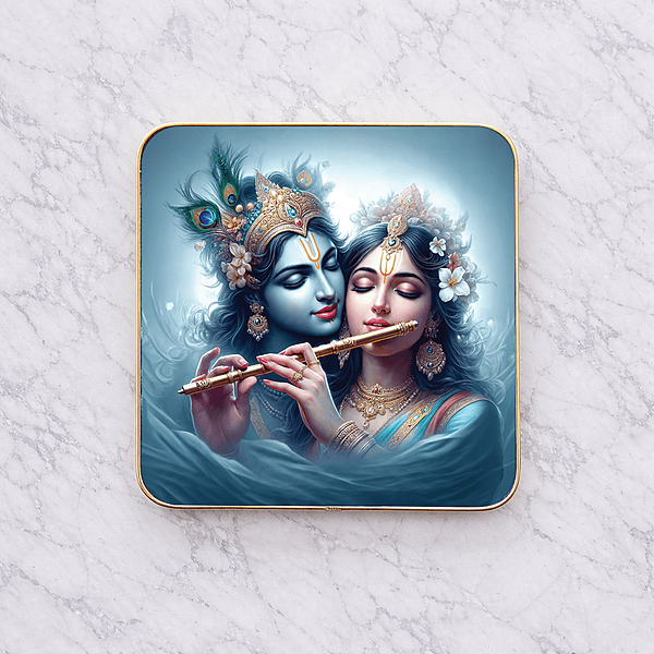 Radha Krishna crystal clear resin coated with stone work square photo frame