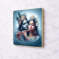Radha Krishna crystal clear resin coated with stone work square photo frame
