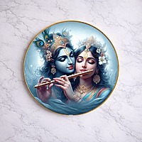 Radha Krishna crystal clear resin coated with stone work round photo frame