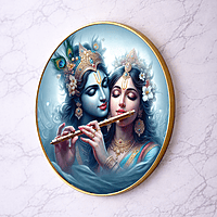 Radha Krishna crystal clear resin coated with stone work round photo frame