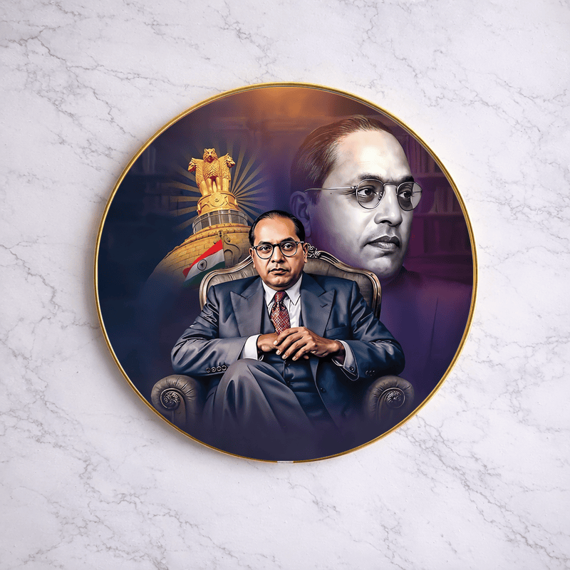 Dr. B. R. Ambedkar crystal clear resin coated with stone work round photo frame