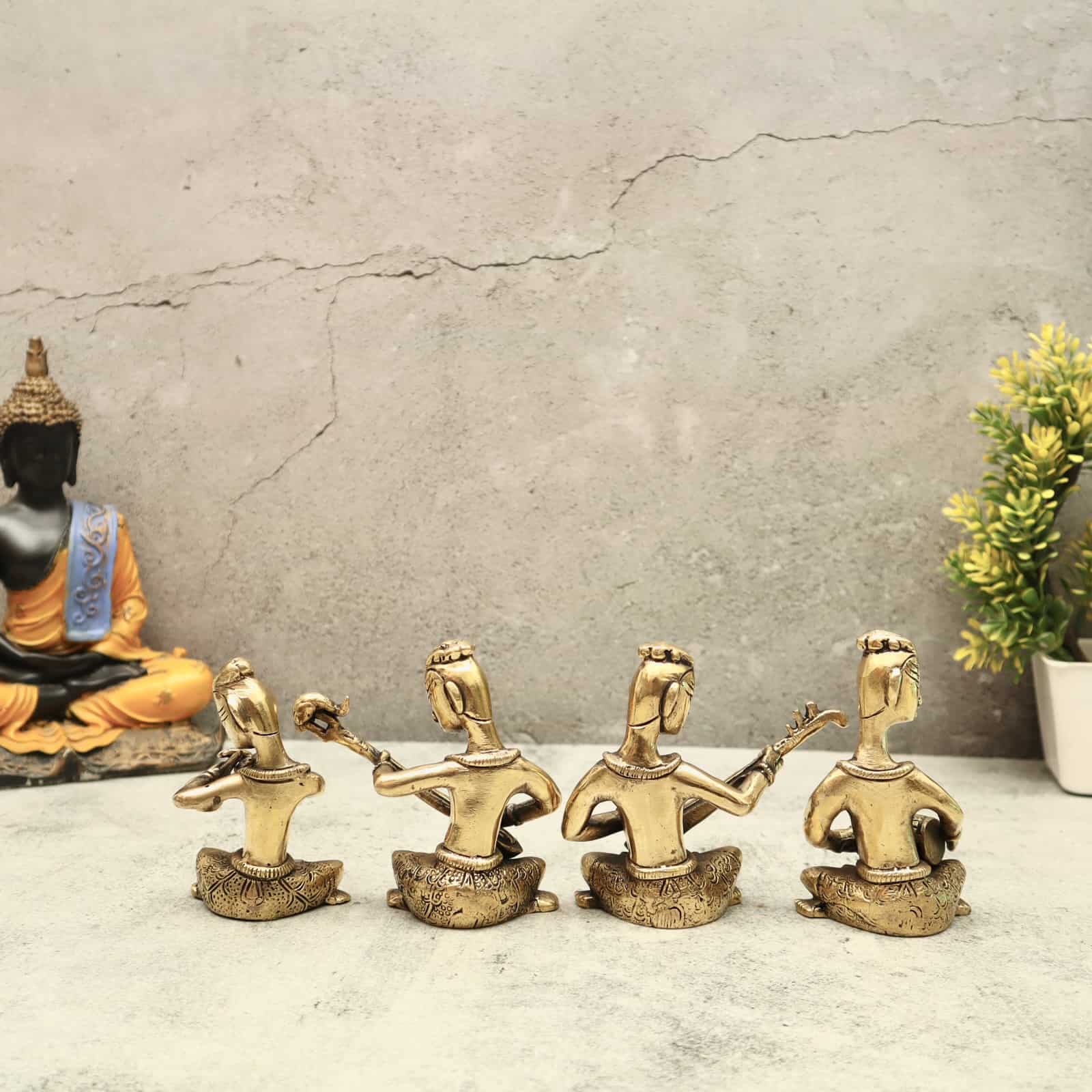 Brass Tribal Sitting Musical Set of four - 4.2 inch Height | Captivating Set of Four Brass Tribal Sitting Musicians for Decorative Charm