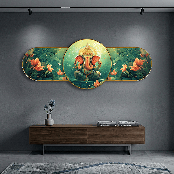 Elegant Ganesh crystal clear resin coated with stone work photo frame