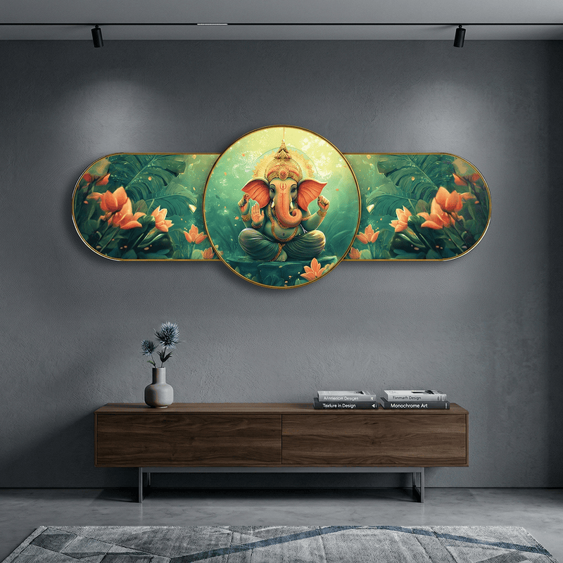 Elegant Ganesh crystal clear resin coated with stone work photo frame