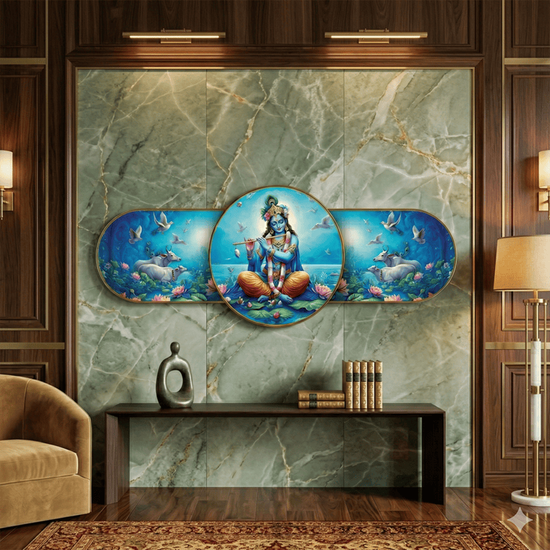 Elegant Krishna crystal clear resin coated with stone work photo frame