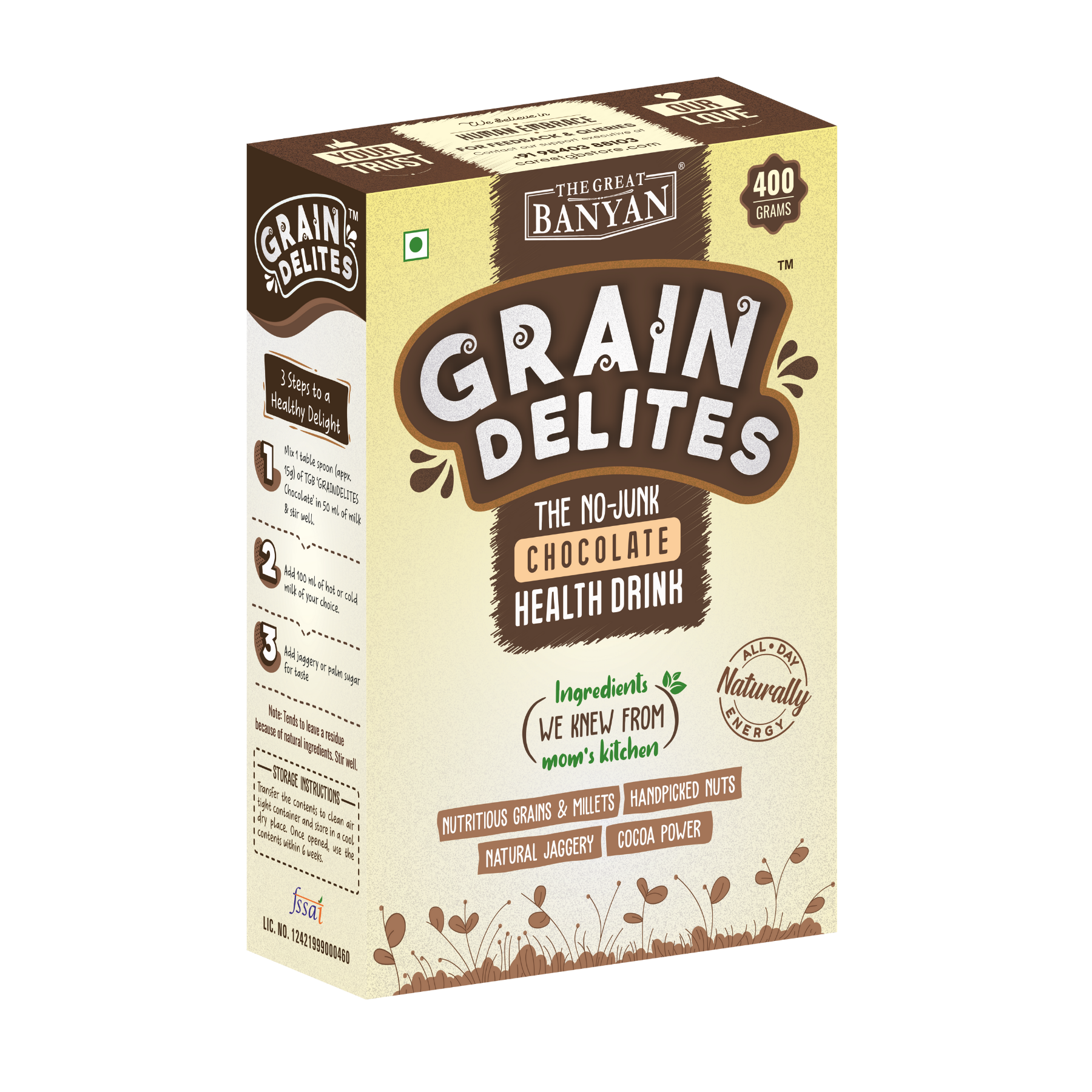 GrainDelites Chocolate 400g | No Junk Milk Drink Mix For Kids & Adults|No Refined Sugar, No Artificial Colors or Flavors, No Preservatives