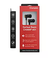 Champion CHAMP 401 Wired In-Ear Earphones with Mic | High-Quality Super Bass, Clear Sound & Comfortable Fit Champion CHAMP 401 Wired In-Ear Earphones with Mic | High-Quality Super Bass, Clear Sound & Comfortable Fit