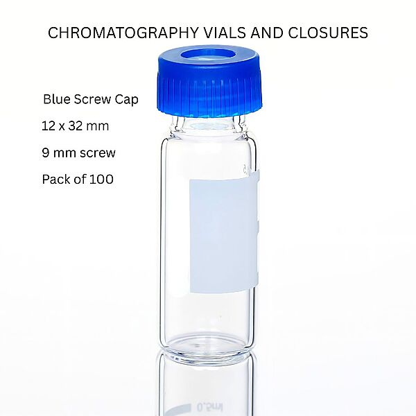 CHROMATOGRAPHY VIALS AND CLOSURES - 9 mm Blue Screw Cap (Pk. of 100)