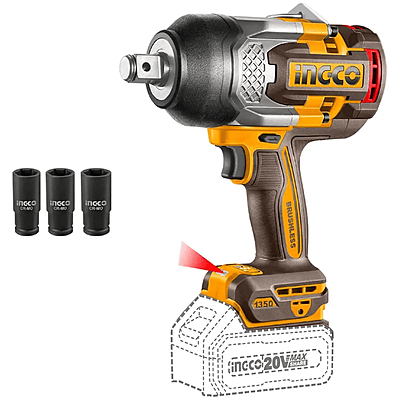 INGCO Lithium-Ion Cordless Impact Wrench CIWLI201351 (20v, 3/4", 1350n'm)