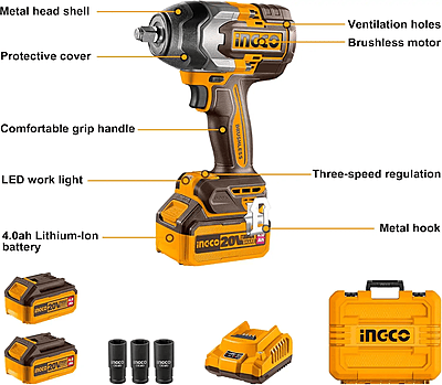 INGCO Lithium-Ion Cordless Impact Wrench CIWLI2085 (20v, 1/2", 850n'm) INGCO Lithium-Ion Cordless Impact Wrench CIWLI2085 (20v, 1/2", 850n'm)