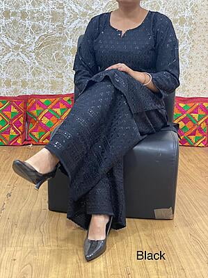 Chikan Kurti Chikan Mastani Set-Black