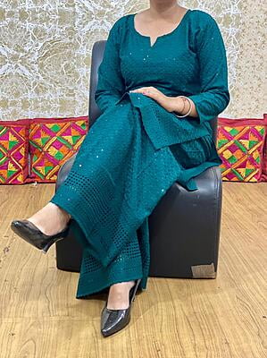 Chikan Kurti Chikan Mastani Set-BottleGreen