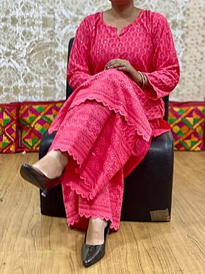 Chikan Kurti Chikan Mastani Set-Peach