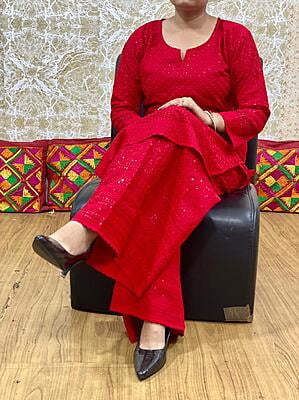Chikan Kurti Chikan Mastani Set-Red
