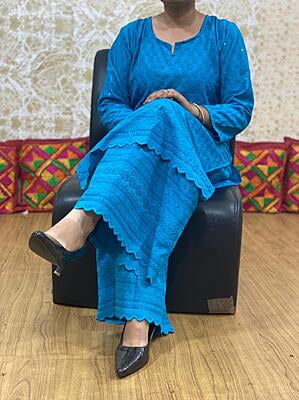 Chikan Kurti Chikan Mastani Set-RoyalBlue