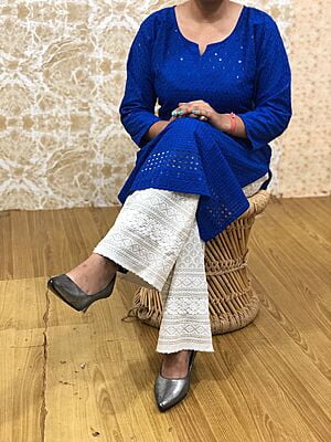 Chikan Kurti Chikan Palazzo Set-NavyBlue