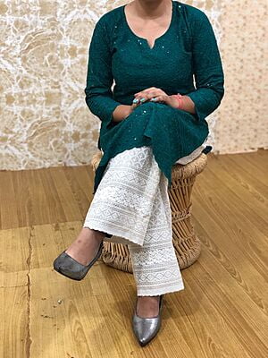 Chikan Kurti Chikan Palazzo Set-BottleGreen