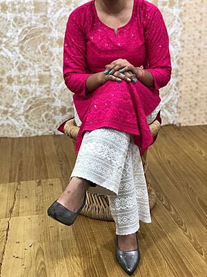 Chikan Kurti Chikan Palazzo Set-Magenta