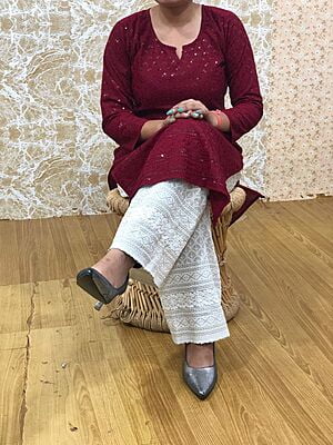 Chikan Kurti Chikan Palazzo Set-Maroon