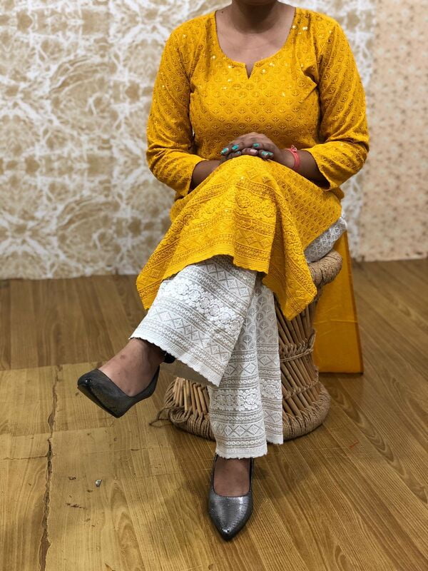 Chikan Kurti Chikan Palazzo Set-Mustard