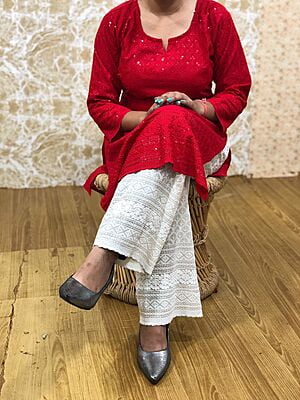 Chikan Kurti Chikan Palazzo Set-Red