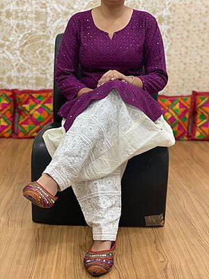 Chikan Kurti Chikan Salwar-Wine Chikan Kurti Chikan Salwar-Wine